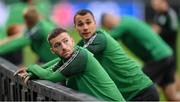 14 September 2022; Jack Byrne and Graham Burke, right, during a Shamrock Rovers training session at KAA Gent Stadium in Gent, Belgium. Photo by Stephen McCarthy/Sportsfile