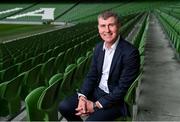 15 September 2022; Manager Stephen Kenny sits for a portrait before a Republic of Ireland squad announcement at the Aviva Stadium in Dublin. Photo by Seb Daly/Sportsfile