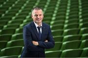 15 September 2022; Manager Jim Crawford stands for a portrait before a Republic of Ireland U21 squad announcement at the Aviva Stadium in Dublin. Photo by Seb Daly/Sportsfile