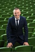 15 September 2022; Manager Jim Crawford sits for a portrait before a Republic of Ireland U21 squad announcement at the Aviva Stadium in Dublin. Photo by Seb Daly/Sportsfile