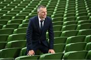 15 September 2022; Manager Jim Crawford sits for a portrait before a Republic of Ireland U21 squad announcement at the Aviva Stadium in Dublin. Photo by Seb Daly/Sportsfile