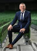 15 September 2022; Manager Jim Crawford sits for a portrait before a Republic of Ireland U21 squad announcement at the Aviva Stadium in Dublin. Photo by Seb Daly/Sportsfile