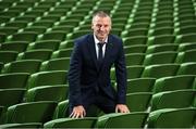 15 September 2022; Manager Jim Crawford sits for a portrait before a Republic of Ireland U21 squad announcement at the Aviva Stadium in Dublin. Photo by Seb Daly/Sportsfile