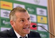 15 September 2022; Manager Jim Crawford during a Republic of Ireland U21 squad announcement at the Aviva Stadium in Dublin. Photo by Seb Daly/Sportsfile