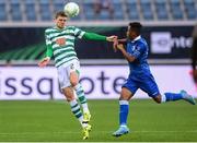 15 September 2022; Sean Gannon of Shamrock Rovers in action against Malick Fofana of Gent during the UEFA Europa Conference League Group F match between Gent and Shamrock Rovers at KAA Gent Stadium in Gent, Belgium. Photo by Stephen McCarthy/Sportsfile