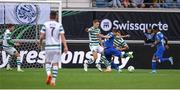 15 September 2022; Hugo Cuypers of Gent shoots to score his side's first goal during the UEFA Europa Conference League Group F match between Gent and Shamrock Rovers at KAA Gent Stadium in Gent, Belgium. Photo by Stephen McCarthy/Sportsfile