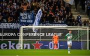 15 September 2022; Sean Gannon of Shamrock Rovers reacts after his side concede their third goal during the UEFA Europa Conference League Group F match between Gent and Shamrock Rovers at KAA Gent Stadium in Gent, Belgium. Photo by Stephen McCarthy/Sportsfile