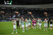 15 September 2022; Shamrock Rovers players applaude supporters after the UEFA Europa Conference League Group F match between Gent and Shamrock Rovers at KAA Gent Stadium in Gent, Belgium. Photo by Stephen McCarthy/Sportsfile