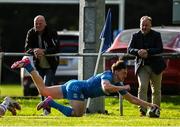 16 September 2022; Craig Adams of Leinster scores his side's first try during the A Interprovinical match between Leinster A and Ulster A at Templeville Road in Dublin. Photo by Brendan Moran/Sportsfile