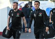 16 September 2022; Kevin O'Connor, left, and Barry Coffey of Cork City arrive before the SSE Airtricity League First Division match between Galway United and Cork City at Eamonn Deacy Park in Galway. Photo by Ramsey Cardy/Sportsfile