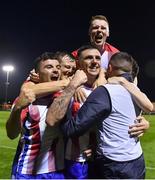 16 September 2022; Enda Curran of Treaty United, centre, celebrates with teammates after scoring their side's second goal during the Extra.ie FAI Cup Quarter-Final match between Treaty United and UCD at Markets Field in Limerick. Photo by Seb Daly/Sportsfile