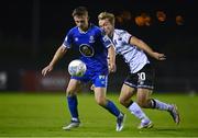 16 September 2022; Darragh Power of Waterford in action against Greg Sloggett of Dundalk during the Extra.ie FAI Cup Quarter-Final match between Waterford and Dundalk at the RSC in Waterford. Photo by Ben McShane/Sportsfile