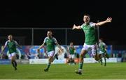 16 September 2022; Barry Coffey of Cork City celebrates after scoring his side's first goal during the SSE Airtricity League First Division match between Galway United and Cork City at Eamonn Deacy Park in Galway. Photo by Ramsey Cardy/Sportsfile
