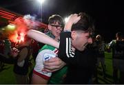 16 September 2022; Ruairi Keating of Cork City celebrates with a supporter after his side's first goal, scored by Barry Coffey, during the SSE Airtricity League First Division match between Galway United and Cork City at Eamonn Deacy Park in Galway. Photo by Ramsey Cardy/Sportsfile