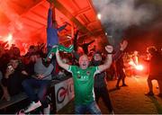 16 September 2022; Cork City supporters celebrate their side's first goal, scored by Barry Coffey, during the SSE Airtricity League First Division match between Galway United and Cork City at Eamonn Deacy Park in Galway. Photo by Ramsey Cardy/Sportsfile