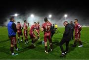 16 September 2022; Galway United players during a delay in the SSE Airtricity League First Division match between Galway United and Cork City at Eamonn Deacy Park in Galway. Photo by Ramsey Cardy/Sportsfile