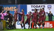 16 September 2022; Charlie Lyons of Galway United celebrates with teammates after scoring their side's second goal during the SSE Airtricity League First Division match between Galway United and Cork City at Eamonn Deacy Park in Galway. Photo by Ramsey Cardy/Sportsfile