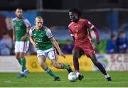 16 September 2022; Wilson Waweru of Galway United in action against Jonas Hakkinen of Cork City during the SSE Airtricity League First Division match between Galway United and Cork City at Eamonn Deacy Park in Galway. Photo by Ramsey Cardy/Sportsfile