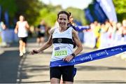 17 September 2022; Barbara Cleary of Donore Harriers crosses the line to finish as first female at the Irish Life Dublin Half Marathon on Saturday 17th of September in the Phoenix Park, Dublin. Photo by Sam Barnes/Sportsfile