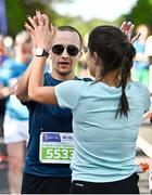 17 September 2022; Jaagup Repän from Dublin is congratulated by a friend after finishing the Irish Life Dublin Half Marathon on Saturday 17th of September in the Phoenix Park, Dublin. Photo by Sam Barnes/Sportsfile
