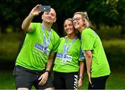 17 September 2022; Participants, from left, Donail McQuillan from Drumgoon, Cavan, Shauna McAlary from Ballymina, Antrim, and Stephanie O’Kane from Feeny, Derry, with their finisher medals after the Irish Life Dublin Half Marathon on Saturday 17th of September in the Phoenix Park, Dublin. Photo by Sam Barnes/Sportsfile