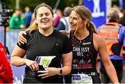 17 September 2022; Laura Surman, left, and Chrissy Hardford embrace after finishing the Irish Life Dublin Half Marathon on Saturday 17th of September in the Phoenix Park, Dublin. Photo by Sam Barnes/Sportsfile