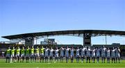 17 September 2022; Leinster players observe a minute silence in memory of the late HM Queen Elizabeth II before the United Rugby Championship match between Zebre Parma and Leinster at Stadio Sergio Lanfranchi in Parma, Italy. Photo by Harry Murphy/Sportsfile