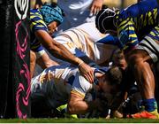 17 September 2022; Luke McGrath of Leinster scores his side's first try during the United Rugby Championship match between Zebre Parma and Leinster at Stadio Sergio Lanfranchi in Parma, Italy. Photo by Harry Murphy/Sportsfile