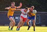 17 September 2022; Cormac Costello of Whitehall Colmcille in action against Gus Farrell, left, and Jonny Cooper of Na Fianna during the Dublin County Senior Club Football Championship Quarter-Final match between Na Fianna and Whitehall Colmcille at Parnell Park in Dublin. Photo by Ben McShane/Sportsfile