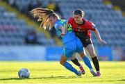 17 September 2022; Mia Dodd of DLR Waves in action against Kira Bates-Crosbie of Bohemians during the SSE Airtricity Women's National League match between Bohemians and DLR Waves at Dalymount Park in Dublin. Photo by Tyler Miller/Sportsfile
