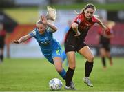 17 September 2022; Annmarie Byrne of Bohemians in action against Nicole Keogh of DLR Waves during the SSE Airtricity Women's National League match between Bohemians and DLR Waves at Dalymount Park in Dublin. Photo by Tyler Miller/Sportsfile