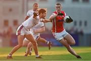 17 September 2022; Peadar Ó Cofaigh Byrne of Cuala in action against Ben Shovlin of Kilmacud Crokes during the Dublin County Senior Club Football Championship Quarter-Final match between Kilmacud Crokes and Cuala at Parnell Park in Dublin. Photo by Ben McShane/Sportsfile