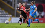 17 September 2022; Kira Bates-Crosbie of Bohemians in action against Sarah McKevitt of DLR Waves during the SSE Airtricity Women's National League match between Bohemians and DLR Waves at Dalymount Park in Dublin. Photo by Tyler Miller/Sportsfile