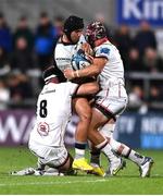 17 September 2022; Byron Ralston of Connacht is tackled by David McCann, left, and Luke Marshall of Ulster during the United Rugby Championship match between Ulster and Connacht at Kingspan Stadium in Belfast. Photo by David Fitzgerald/Sportsfile