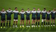 17 September 2022; Connacht players stand for a moment's silence before the United Rugby Championship match between Ulster and Connacht at Kingspan Stadium in Belfast. Photo by David Fitzgerald/Sportsfile