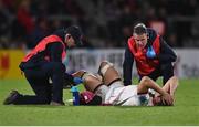 17 September 2022; Matty Rea of Ulster receives medical attention during the United Rugby Championship match between Ulster and Connacht at Kingspan Stadium in Belfast. Photo by David Fitzgerald/Sportsfile