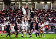 17 September 2022; David McCann of Ulster wins possession in a lineout during the United Rugby Championship match between Ulster and Connacht at Kingspan Stadium in Belfast. Photo by John Dickson/Sportsfile