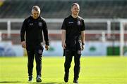 18 September 2022; Bohemians interim managers Trevor Croly, left, and Derek Pender before the Extra.ie FAI Cup Quarter-Final match between Shelbourne and Bohemians at Tolka Park in Dublin. Photo by Seb Daly/Sportsfile