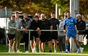 16 September 2022; Spectators, including Leinster senior players Jordan Larmour, Caolan Doris and Dan Sheehan during the A Interprovinical match between Leinster A and Ulster A at Templeville Road in Dublin. Photo by Brendan Moran/Sportsfile