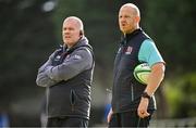 16 September 2022; Ulster head of rugby development Michael Black, left, and academy forwards coach Johnny Graham during the A Interprovinical match between Leinster A and Ulster A at Templeville Road in Dublin. Photo by Brendan Moran/Sportsfile