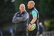 16 September 2022; Ulster head of rugby development Michael Black, left, with academy forwards coach Johnny Graham during the A Interprovinical match between Leinster A and Ulster A at Templeville Road in Dublin. Photo by Brendan Moran/Sportsfile