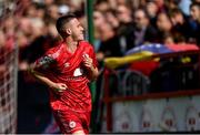 18 September 2022; Jack Moylan of Shelbourne celebrates after scoring his side's first goal during the Extra.ie FAI Cup Quarter-Final match between Shelbourne and Bohemians at Tolka Park in Dublin. Photo by Seb Daly/Sportsfile