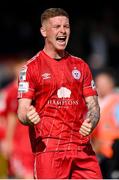 18 September 2022; Kameron Ledwidge of Shelbourne celebrates after his side's victory in the Extra.ie FAI Cup Quarter-Final match between Shelbourne and Bohemians at Tolka Park in Dublin. Photo by Seb Daly/Sportsfile