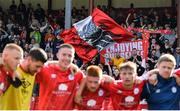 18 September 2022; Shelbourne supporters celebrate after the Extra.ie FAI Cup Quarter-Final match between Shelbourne and Bohemians at Tolka Park in Dublin. Photo by Tyler Miller/Sportsfile