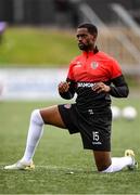 18 September 2022; Sadou Diallo of Derry City warms up before the Extra.ie FAI Cup Quarter-Final match between Derry City and Shamrock Rovers at The Ryan McBride Brandywell Stadium in Derry. Photo by Stephen McCarthy/Sportsfile