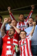 18 September 2022; Derry City supporters before the Extra.ie FAI Cup Quarter-Final match between Derry City and Shamrock Rovers at The Ryan McBride Brandywell Stadium in Derry. Photo by Stephen McCarthy/Sportsfile