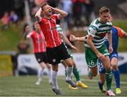 18 September 2022; Cameron Dummigan of Derry City reacts to a missed shot on goal during the Extra.ie FAI Cup Quarter-Final match between Derry City and Shamrock Rovers at The Ryan McBride Brandywell Stadium in Derry. Photo by Stephen McCarthy/Sportsfile