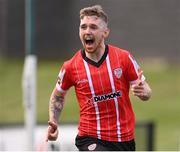18 September 2022; Jamie McGonigle of Derry City celebrates after scoring his side's first goal during the Extra.ie FAI Cup Quarter-Final match between Derry City and Shamrock Rovers at The Ryan McBride Brandywell Stadium in Derry. Photo by Stephen McCarthy/Sportsfile