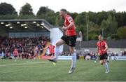 18 September 2022; Jamie McGonigle of Derry City celebrates after scoring his side's first goal during the Extra.ie FAI Cup Quarter-Final match between Derry City and Shamrock Rovers at The Ryan McBride Brandywell Stadium in Derry. Photo by Stephen McCarthy/Sportsfile