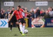 18 September 2022; Will Patching of Derry City misses a penalty kick during the Extra.ie FAI Cup Quarter-Final match between Derry City and Shamrock Rovers at The Ryan McBride Brandywell Stadium in Derry. Photo by Stephen McCarthy/Sportsfile